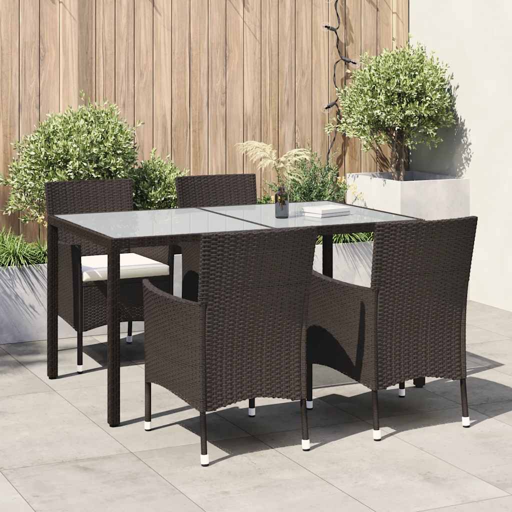 5 Piece Outdoor Dining Set with Cushions Poly Rattan Brown