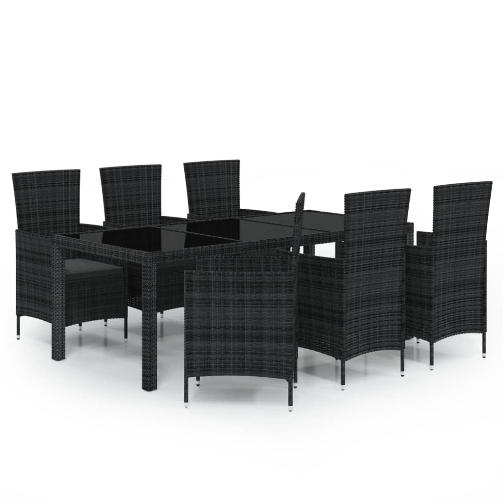 7 Piece Outdoor Dining Set with Cushions Poly Rattan Black