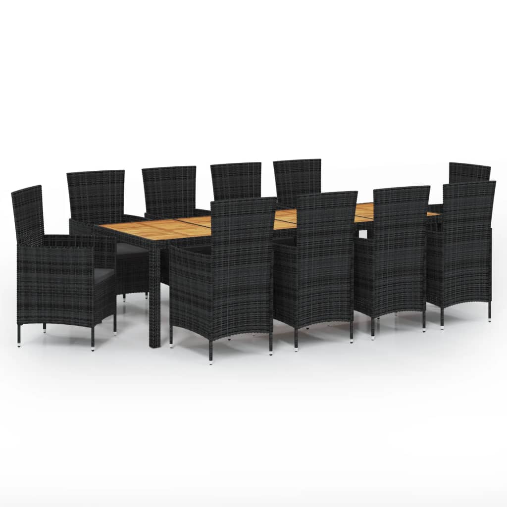 11 Piece Outdoor Dining Set with Cushions Poly Rattan Black