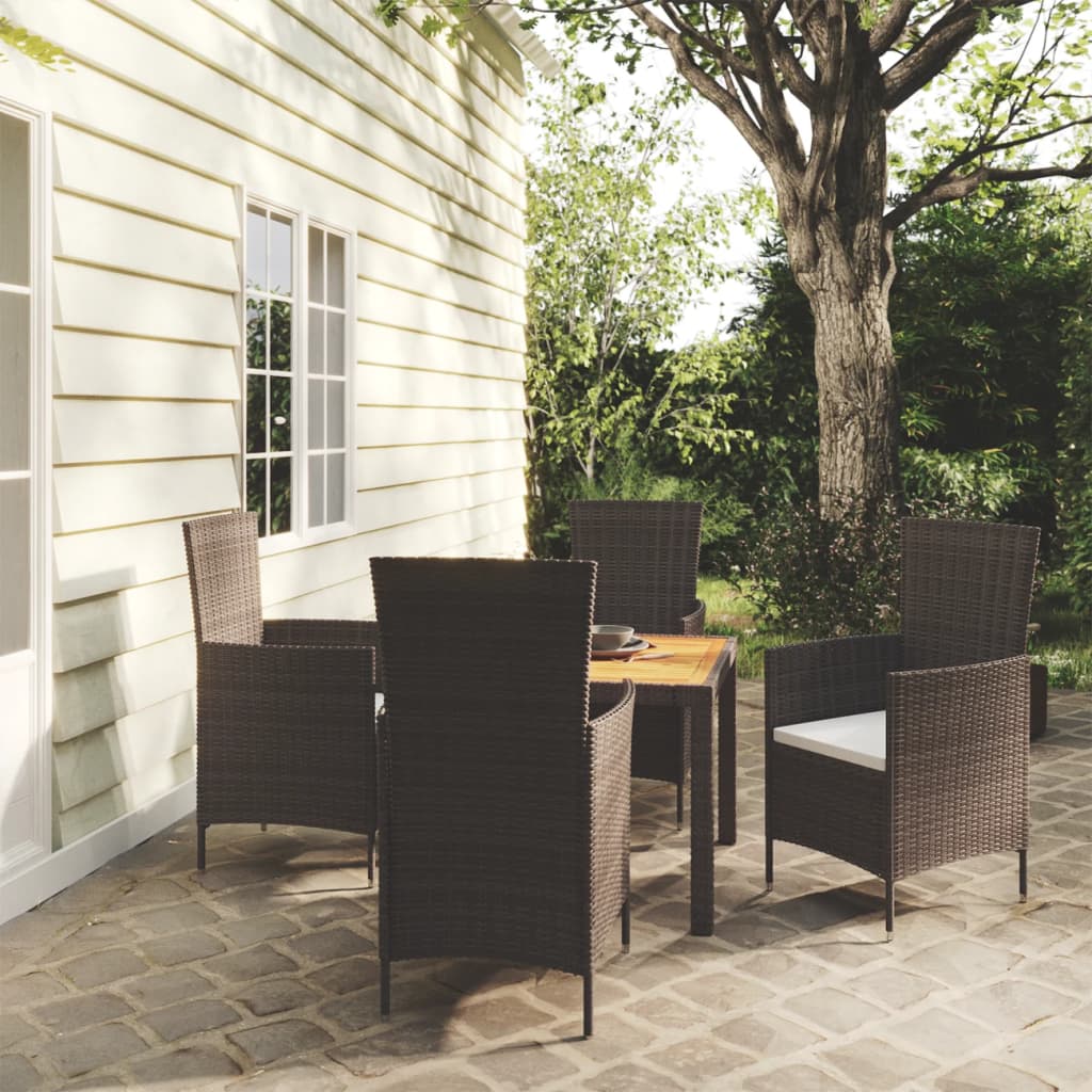 5 Piece Outdoor Dining Set with Cushions Poly Rattan Black