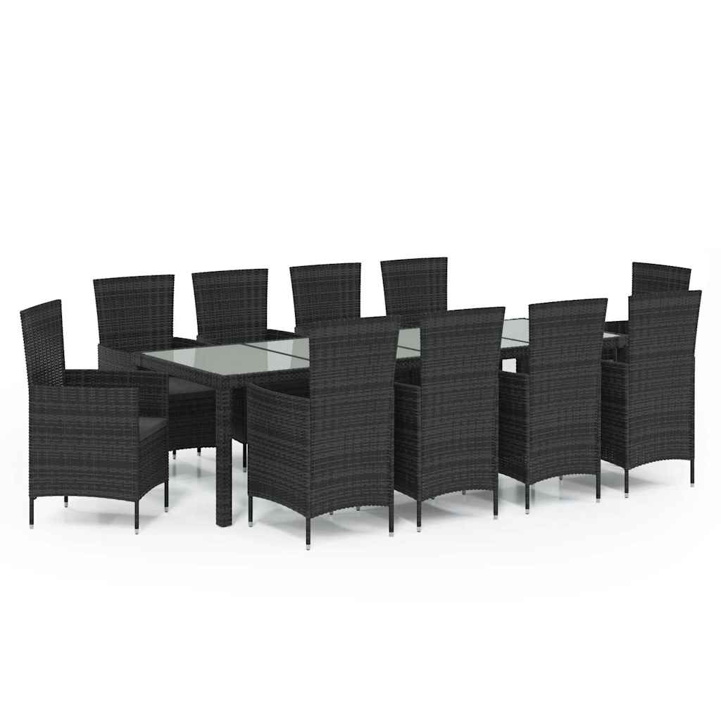 11 Piece Outdoor Dining Set with Cushions Poly Rattan Black