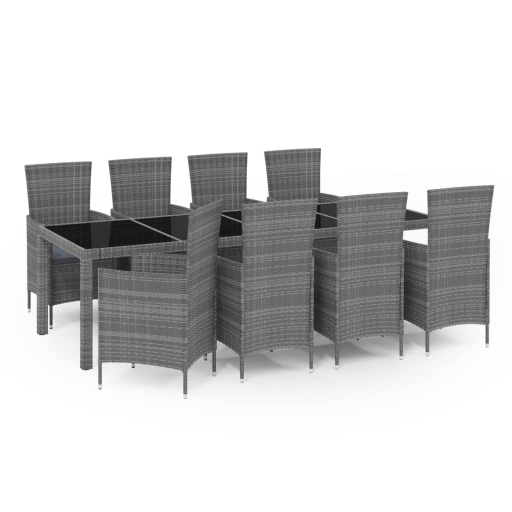 9 Piece Outdoor Dining Set with Cushions Poly Rattan Grey