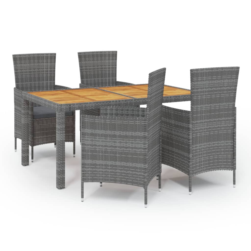5 Piece Outdoor Dining Set with Cushions Poly Rattan Grey