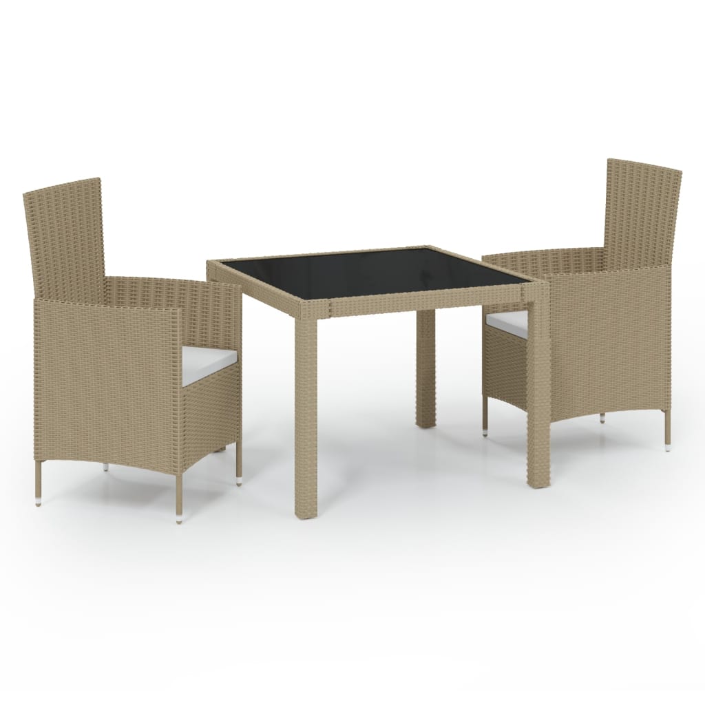 3 Piece Outdoor Dining Set with Cushions Poly Rattan Beige