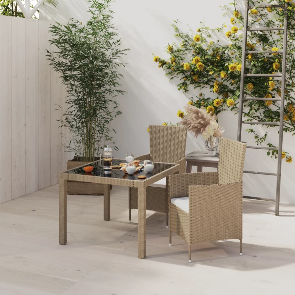3 Piece Outdoor Dining Set with Cushions Poly Rattan Beige