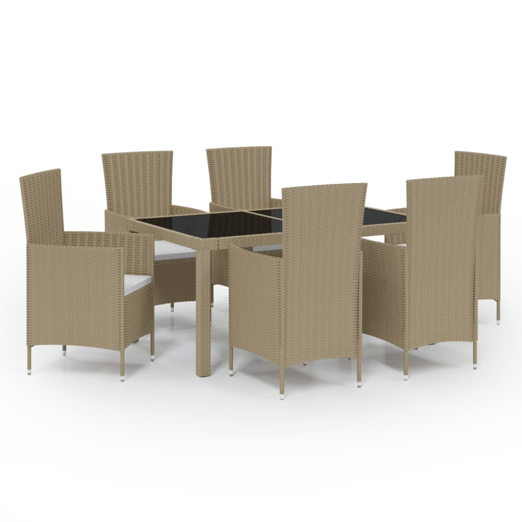 7 Piece Outdoor Dining Set with Cushions Poly Rattan Beige