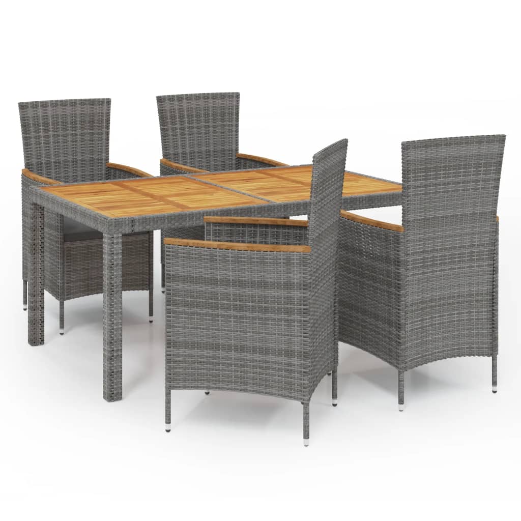 5 Piece Outdoor Dining Set with Cushions Poly Rattan Grey