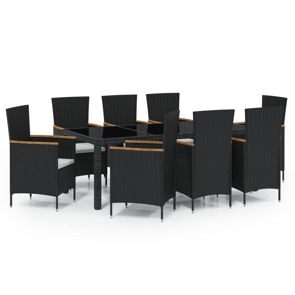 9 Piece Outdoor Dining Set with Cushions Poly Rattan Black