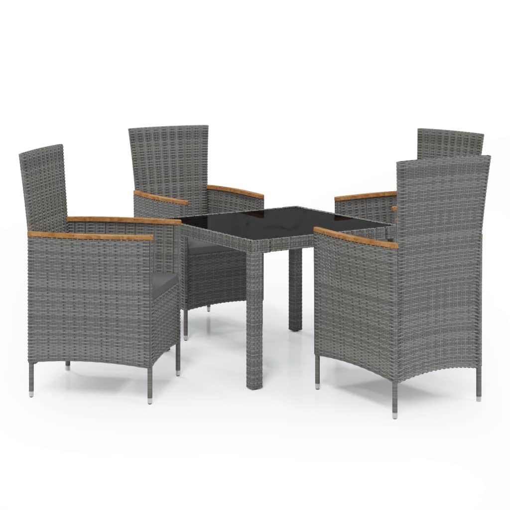 5 Piece Outdoor Dining Set with Cushions Poly Rattan Grey