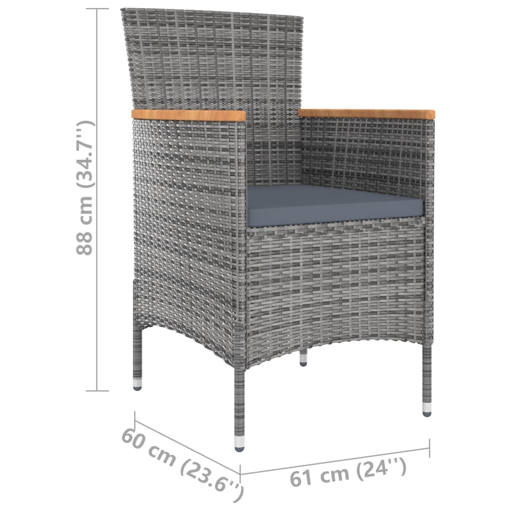 5 Piece Outdoor Dining Set with Cushions Poly Rattan Grey