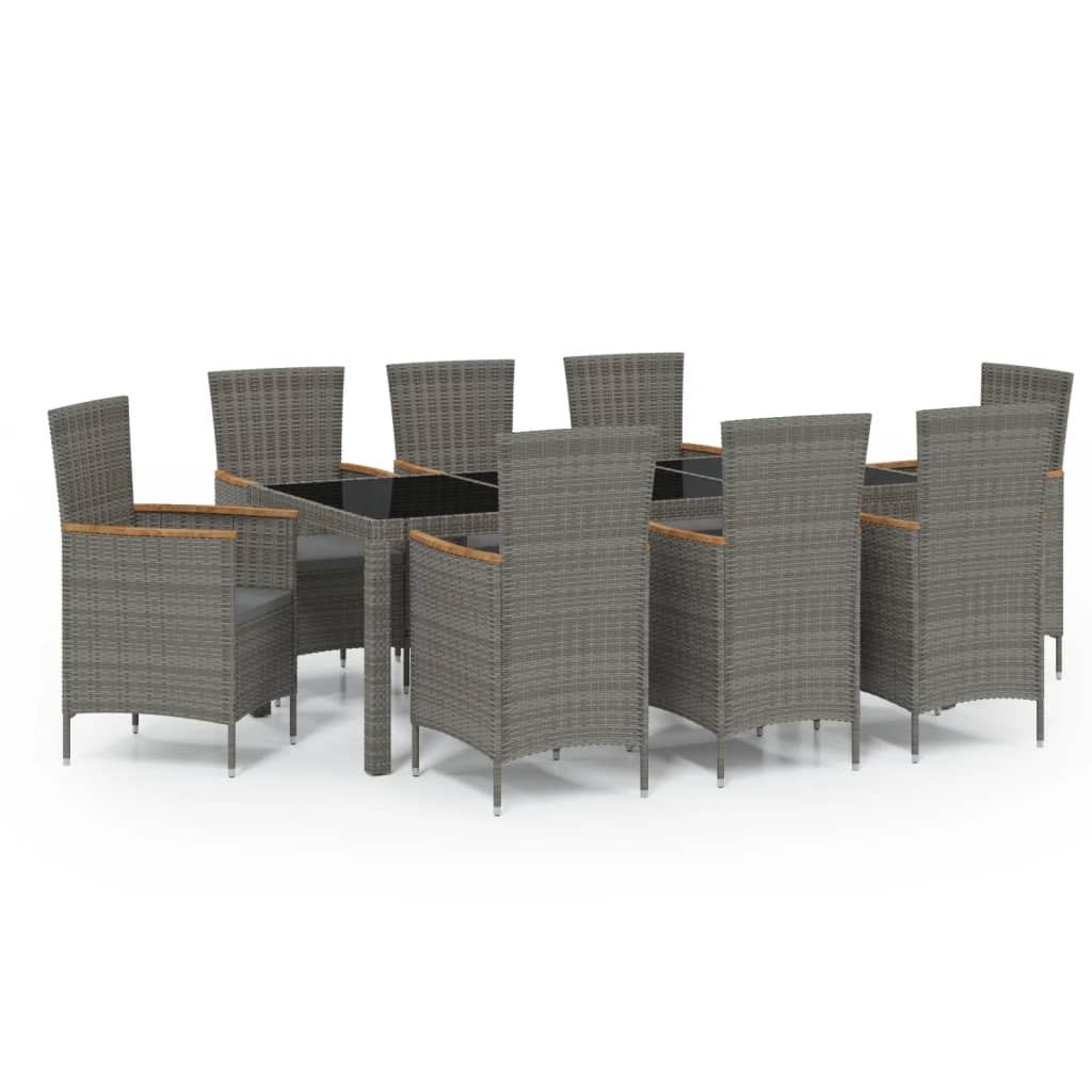 9 Piece Outdoor Dining Set with Cushions Poly Rattan Grey