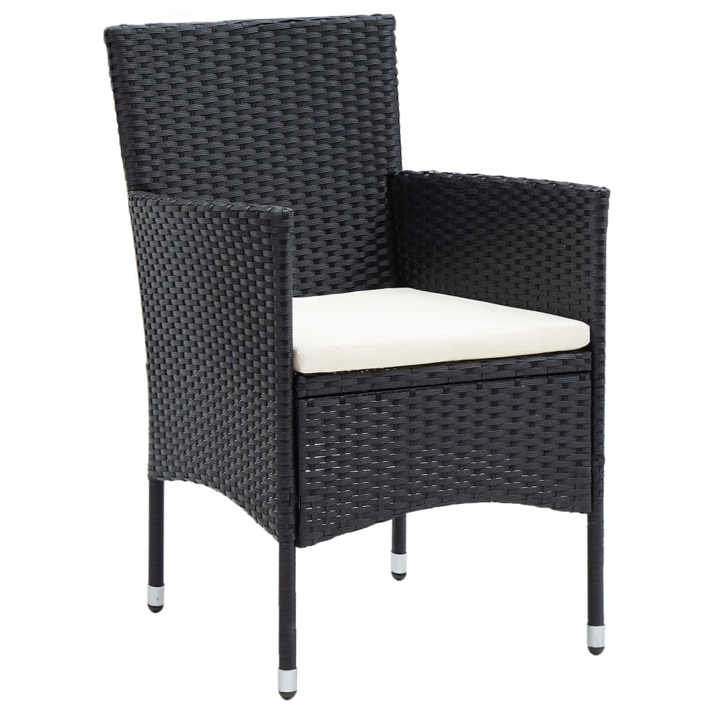 3 Piece Garden Dining Set with Cushions Poly Rattan Black