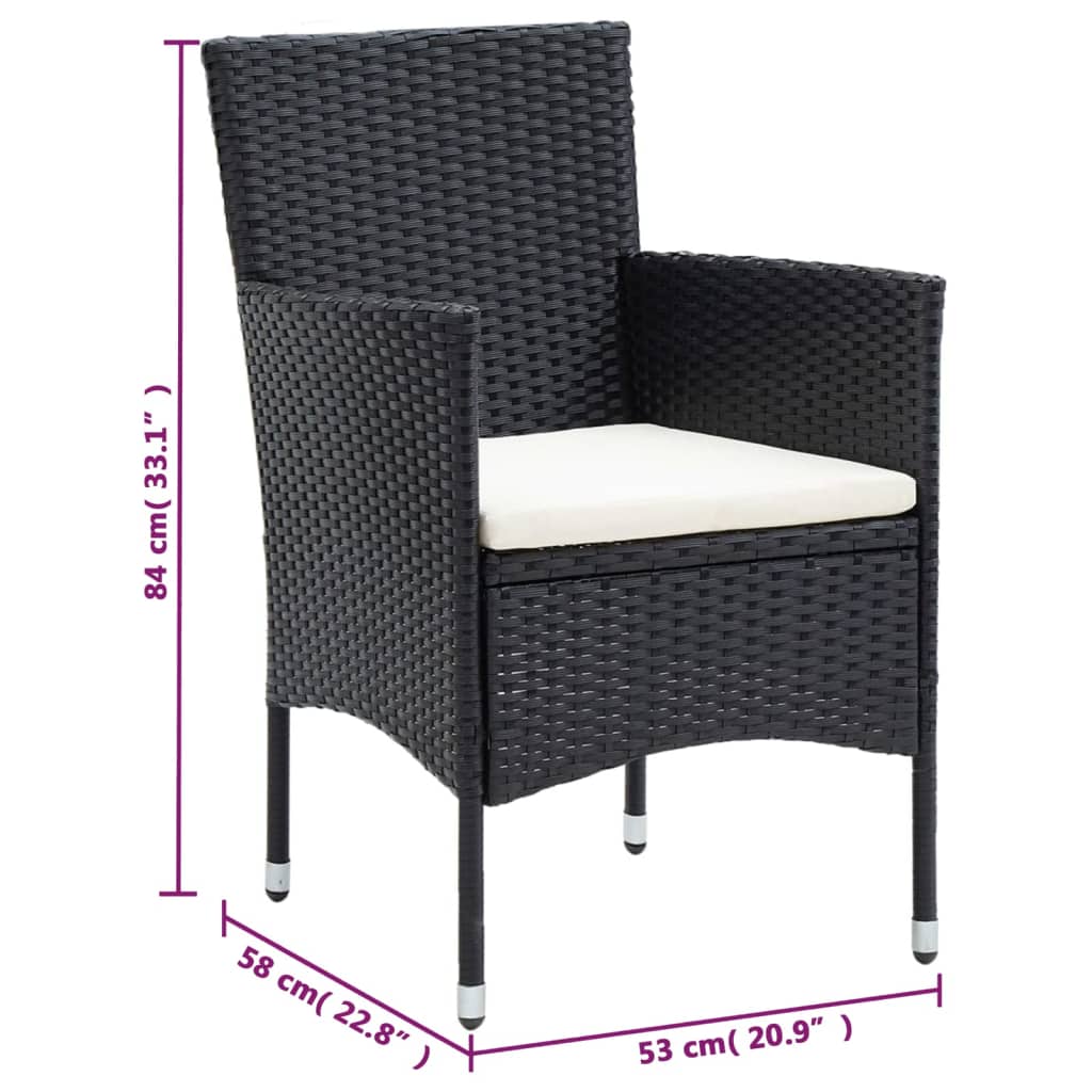 3 Piece Garden Dining Set with Cushions Poly Rattan Black