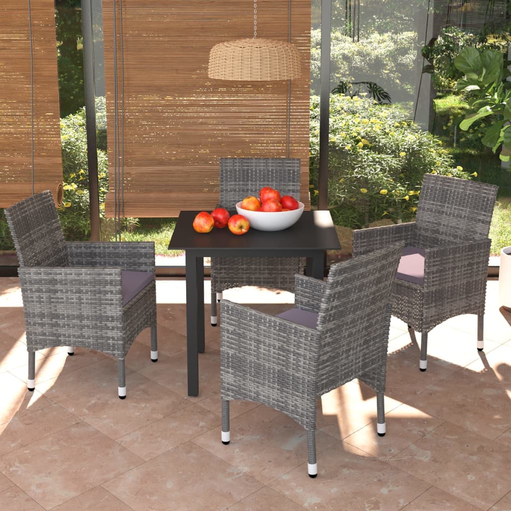 5 Piece Garden Dining Set with Cushions Poly Rattan Grey