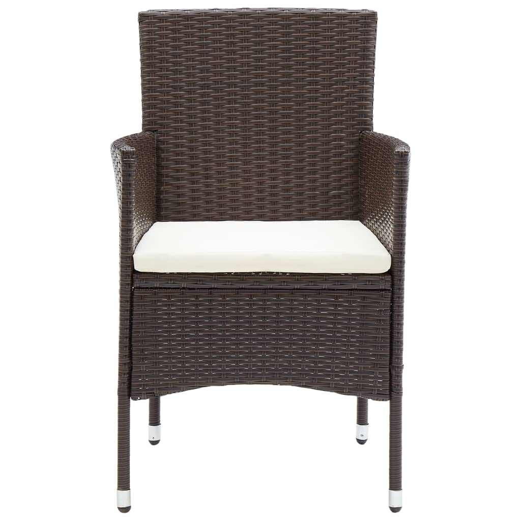 5 Piece Garden Dining Set with Cushions Poly Rattan Brown