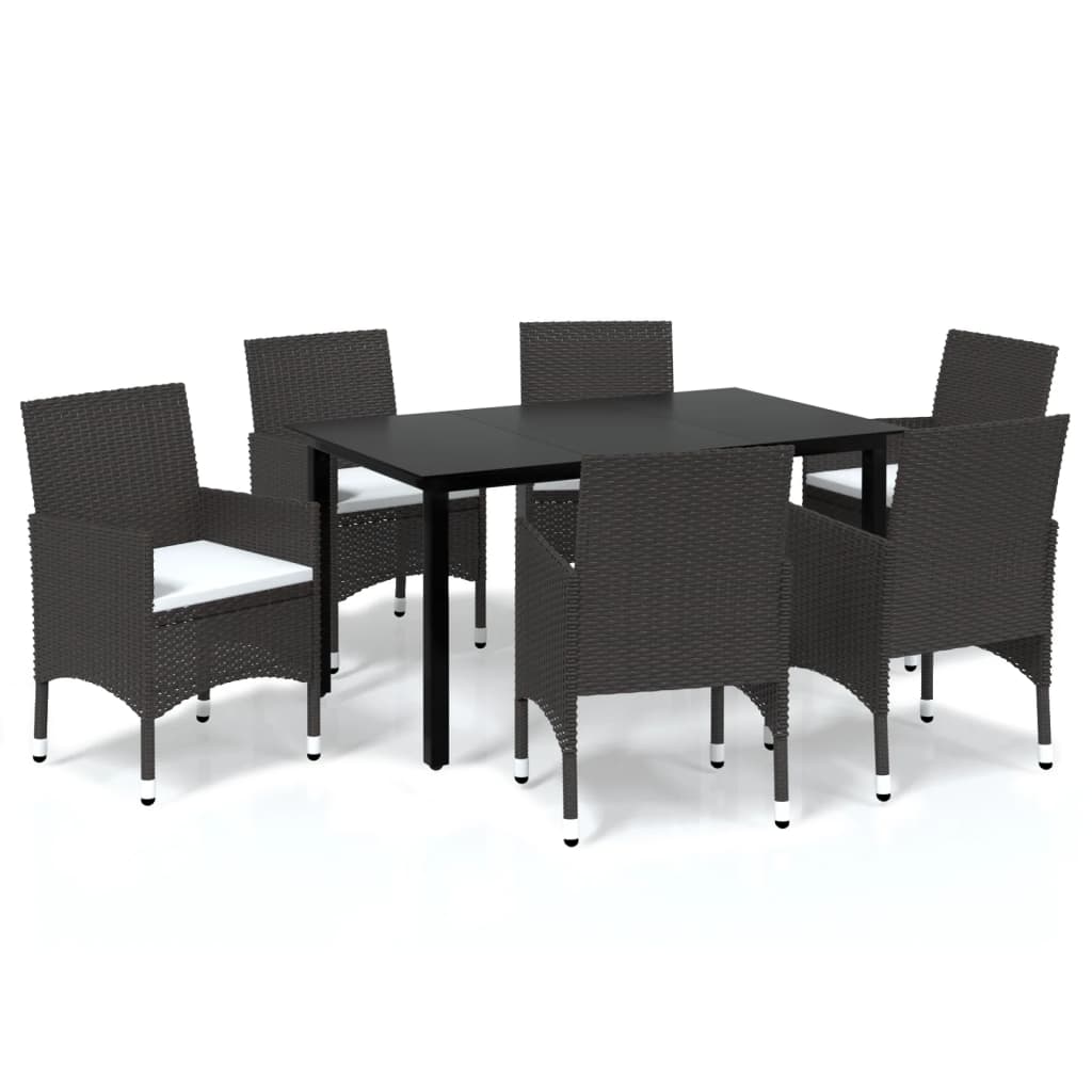 7 Piece Garden Dining Set with Cushions Poly Rattan Brown