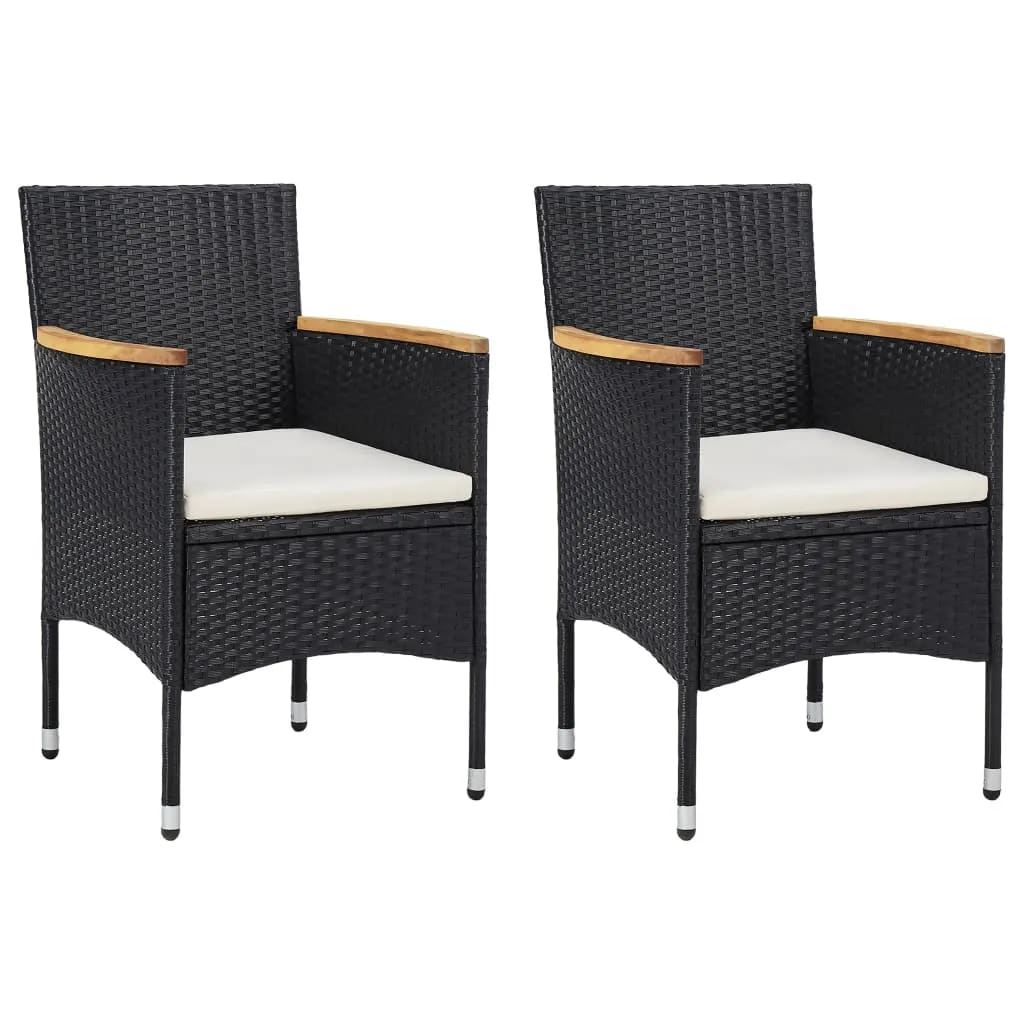 3 Piece Garden Dining Set with Cushions Poly Rattan Black