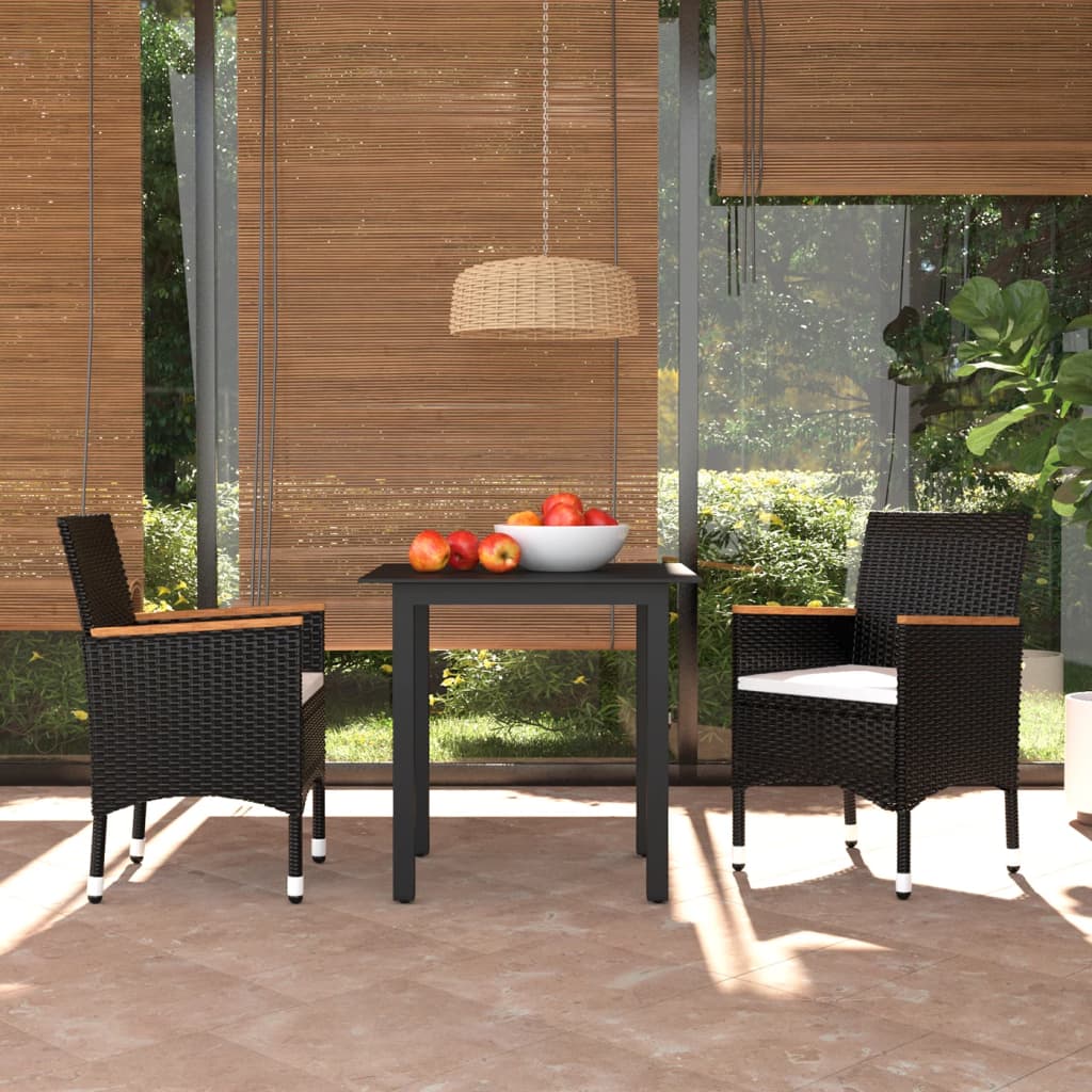 3 Piece Garden Dining Set with Cushions Poly Rattan Black