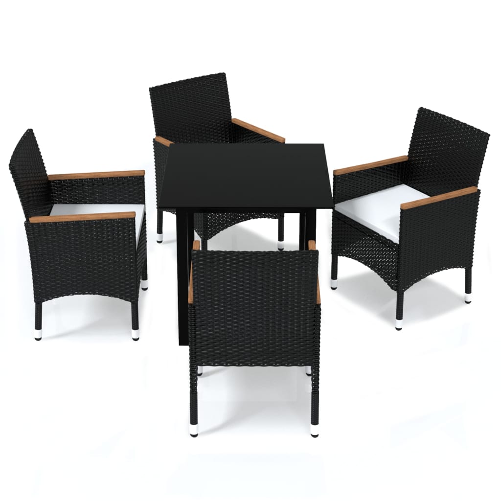 5 Piece Garden Dining Set with Cushions Poly Rattan Black