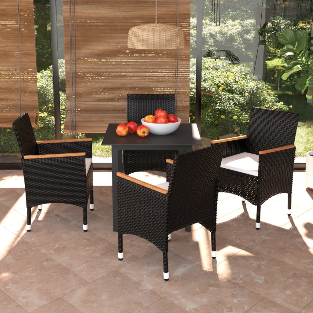 5 Piece Garden Dining Set with Cushions Poly Rattan Black