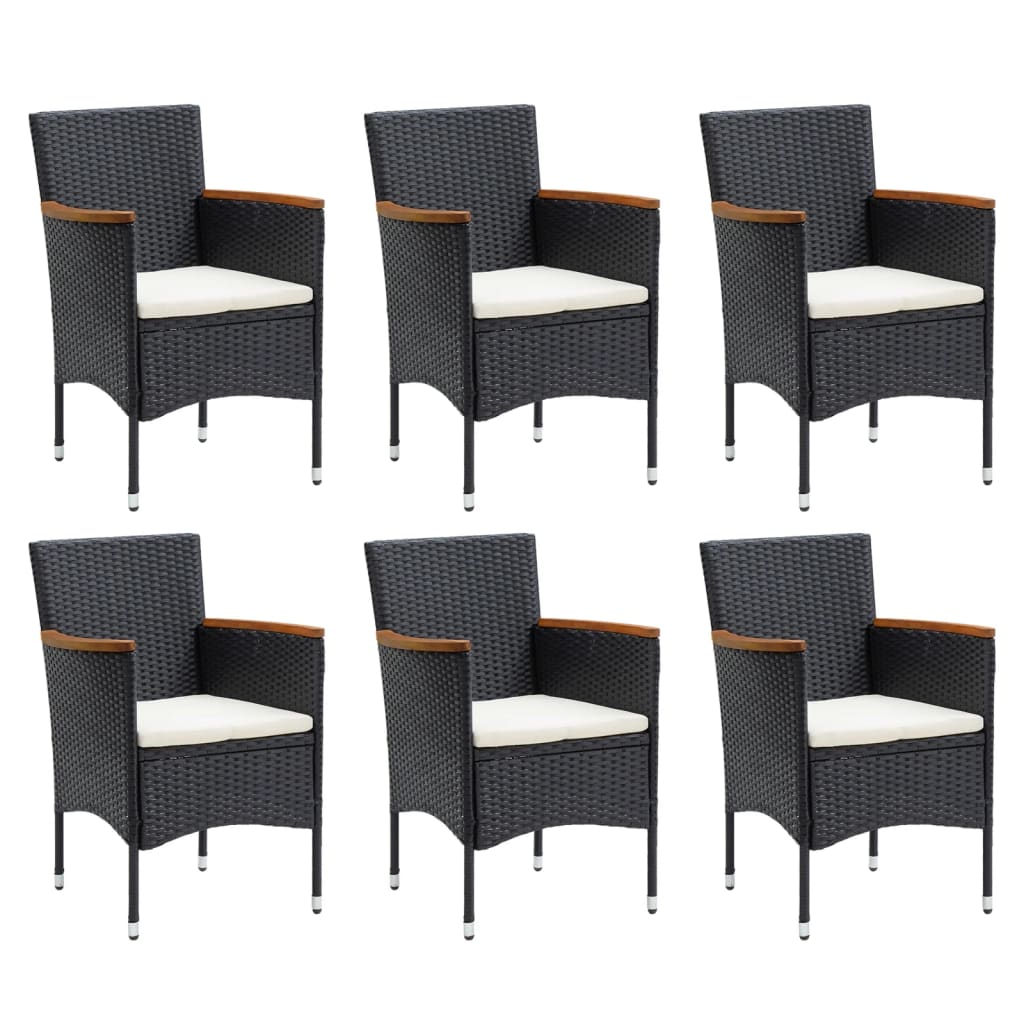 7 Piece Garden Dining Set with Cushions Poly Rattan Black