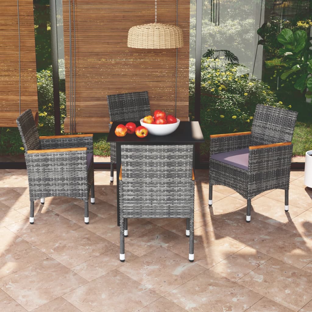 5 Piece Garden Dining Set with Cushions Poly Rattan Grey
