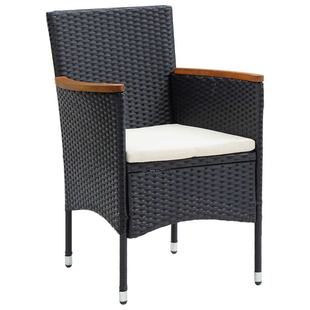 3 Piece Garden Dining Set with Cushions Poly Rattan Black