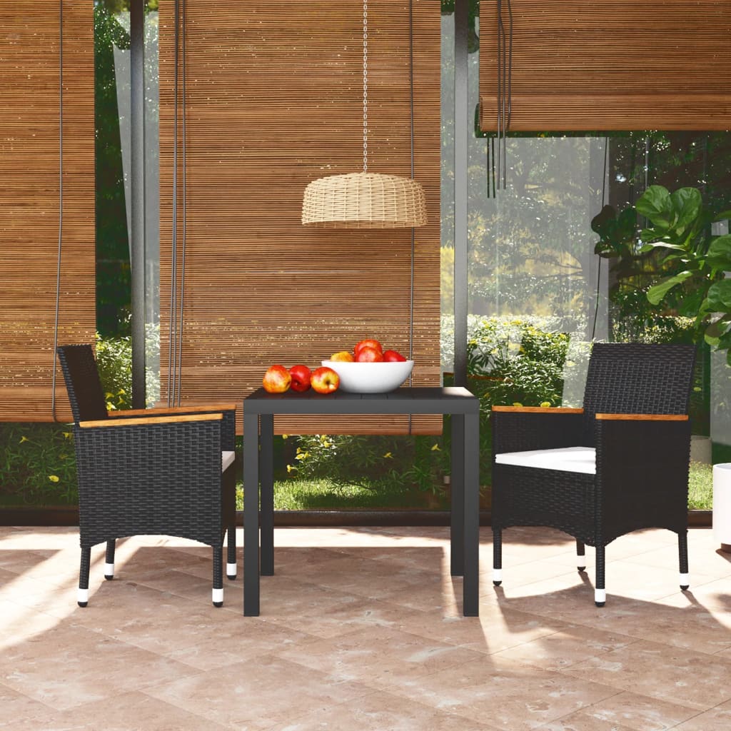 3 Piece Garden Dining Set with Cushions Poly Rattan Black