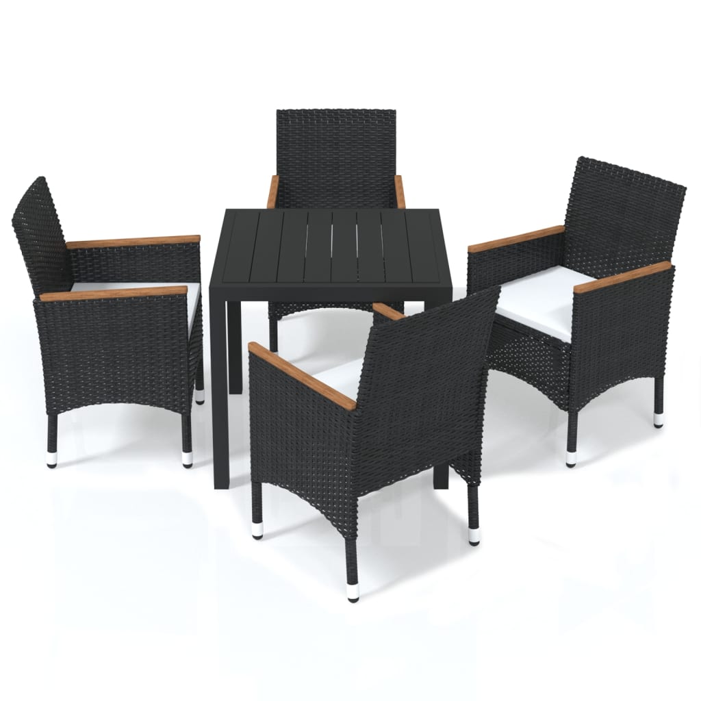 5 Piece Garden Dining Set with Cushions Poly Rattan Black