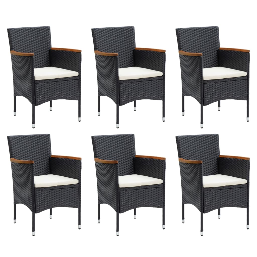 7 Piece Garden Dining Set with Cushions Poly Rattan Black