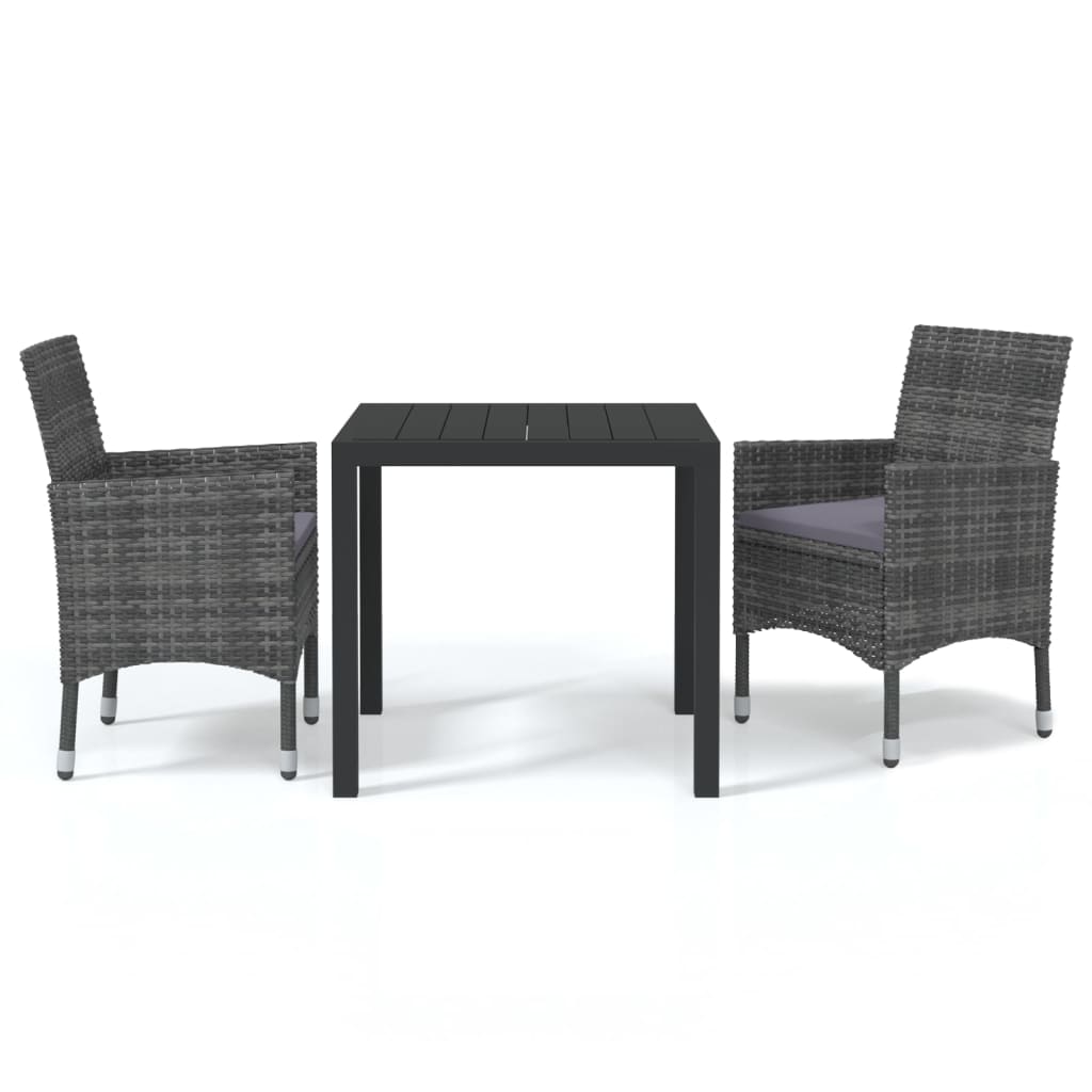 3 Piece Garden Dining Set with Cushions Poly Rattan Grey