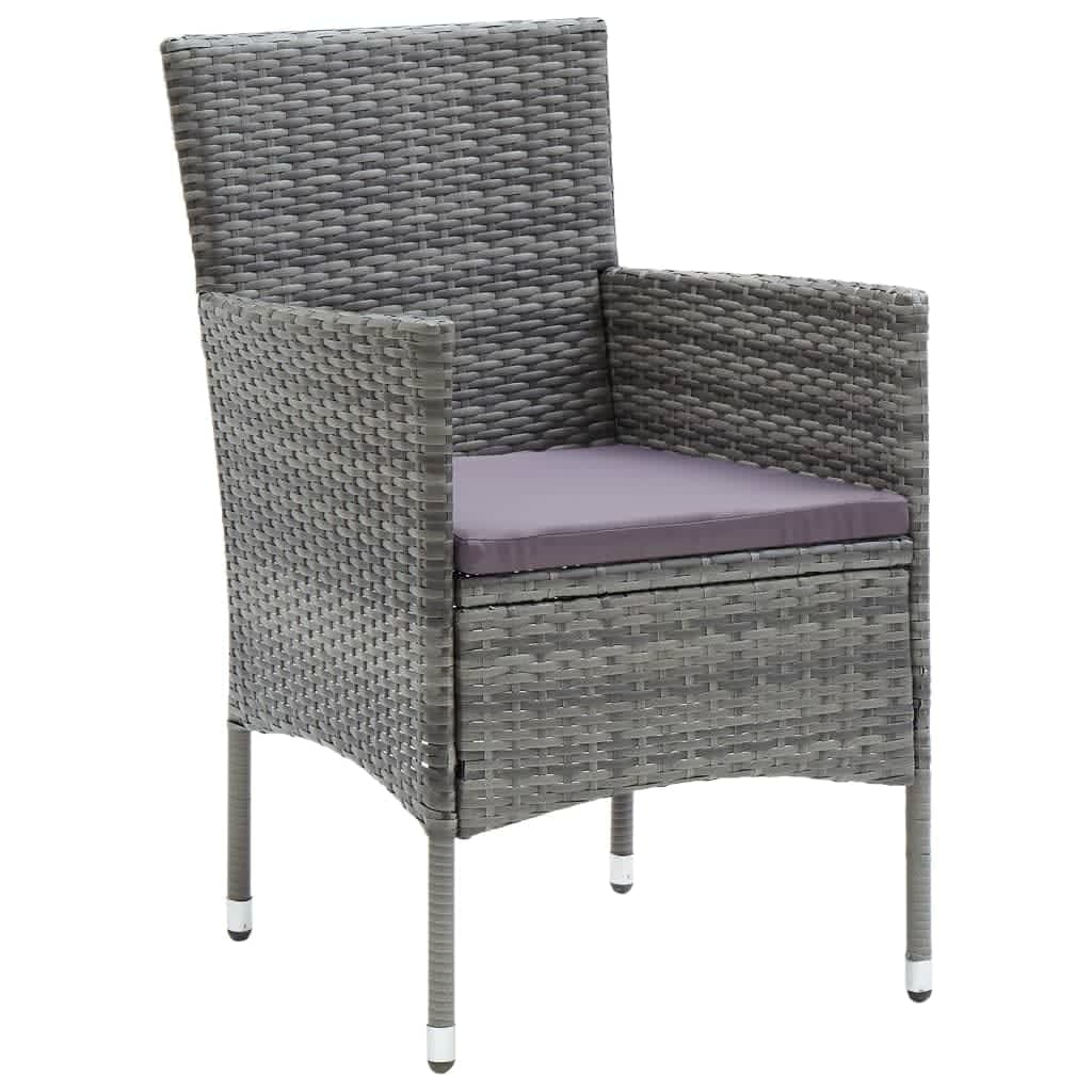 3 Piece Garden Dining Set with Cushions Poly Rattan Grey