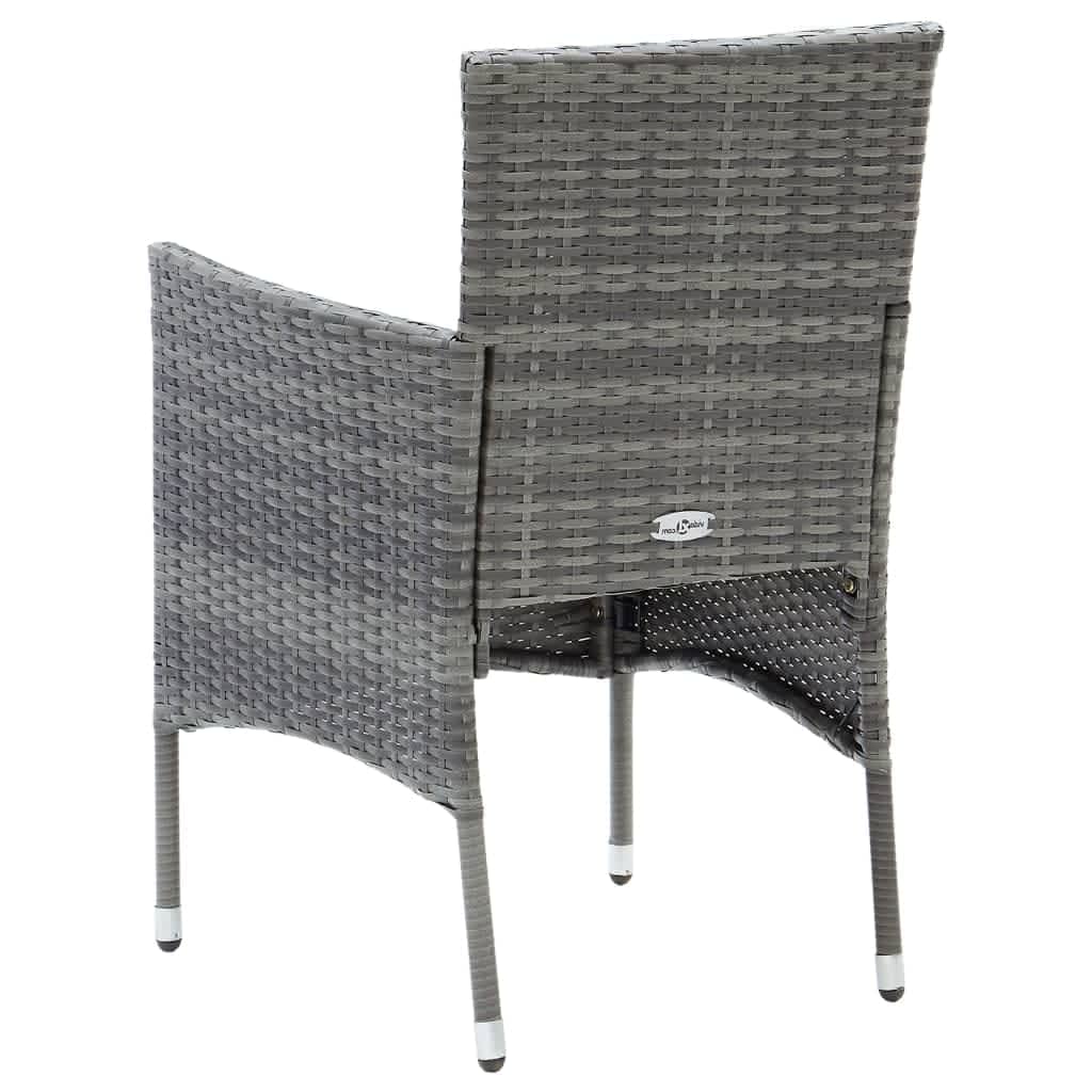 3 Piece Garden Dining Set with Cushions Poly Rattan Grey