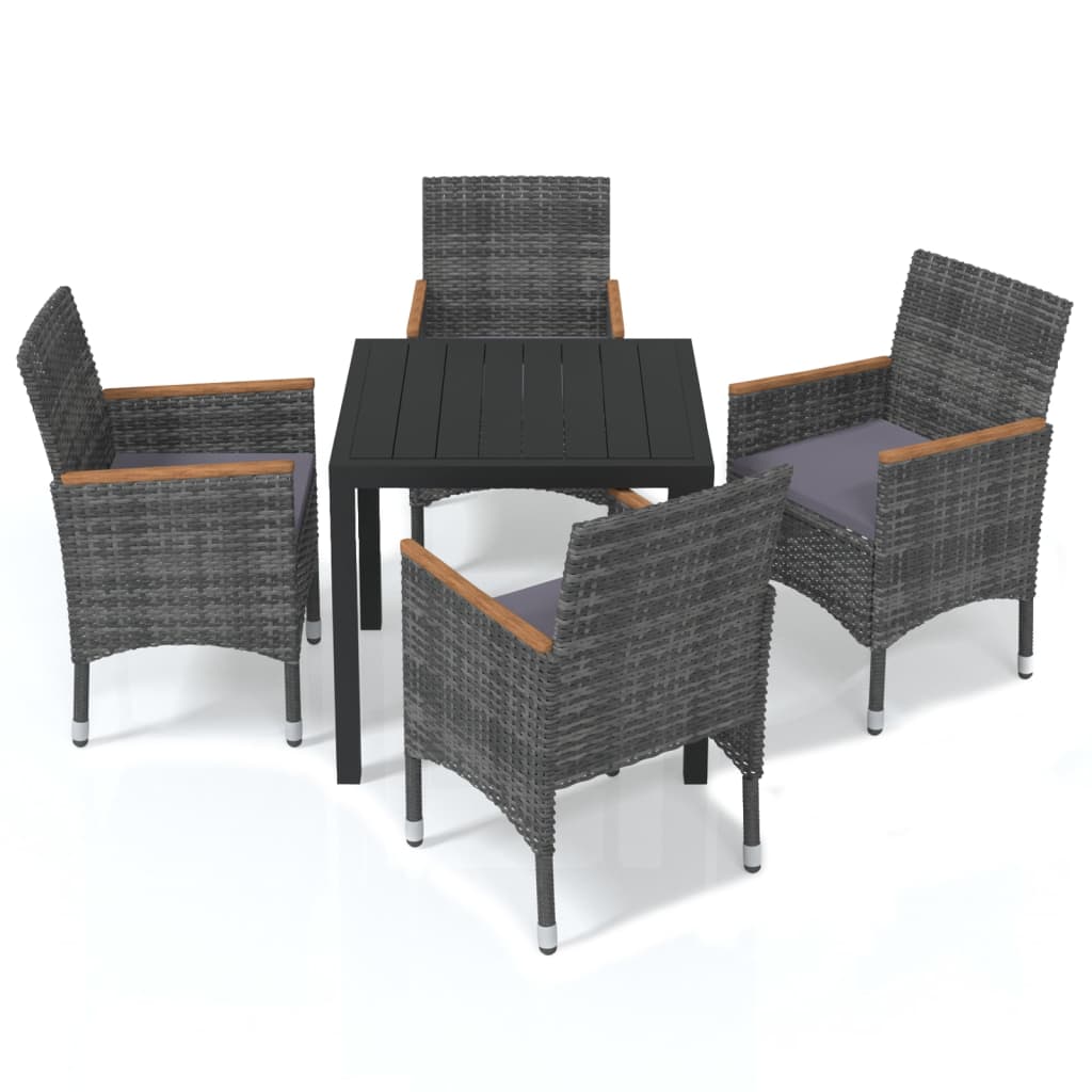 5 Piece Garden Dining Set with Cushions Poly Rattan Grey