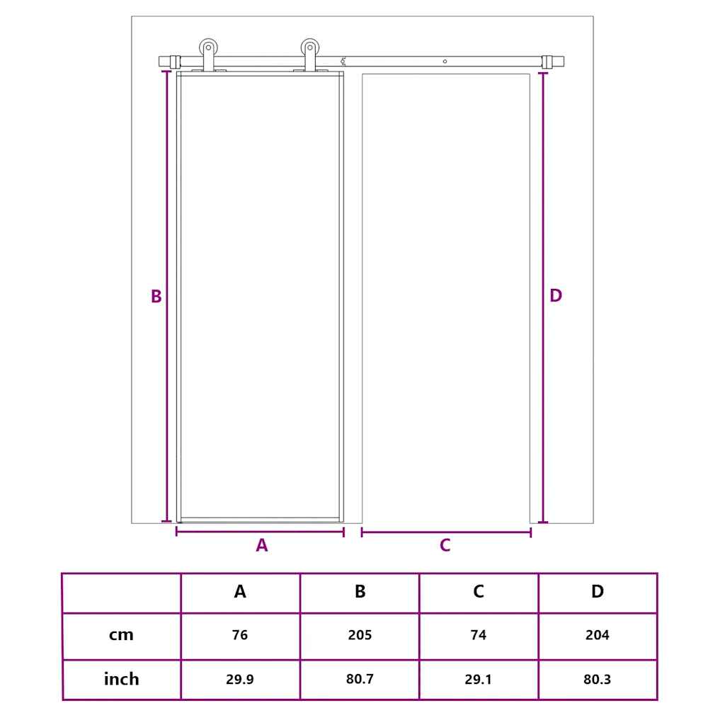 Sliding Door Black 76x205 cm ESG Glass and Aluminium