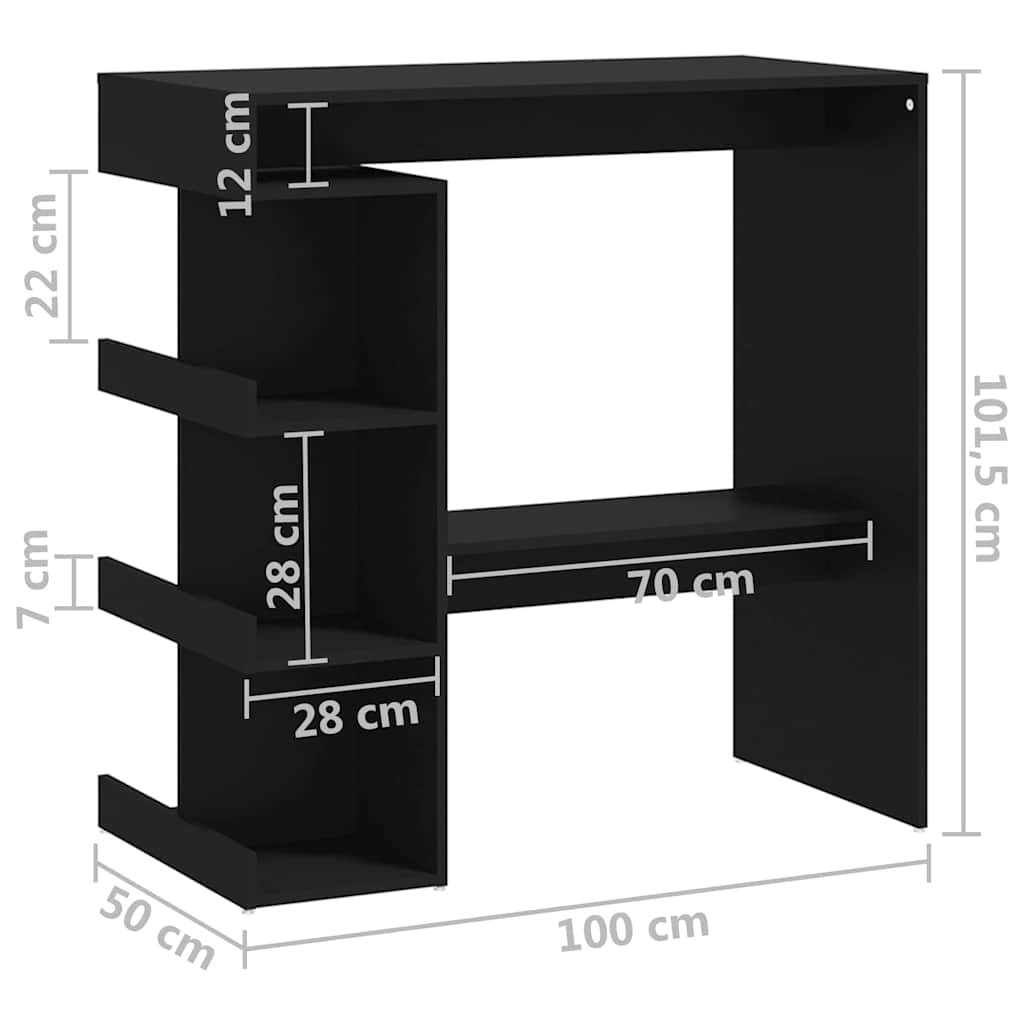 Bar Table with Storage Rack Black 100x50x101.5 cm