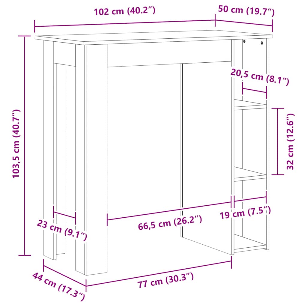 Bar Table with Shelf High Gloss White 102x50x103.5 cm Engineered Wood