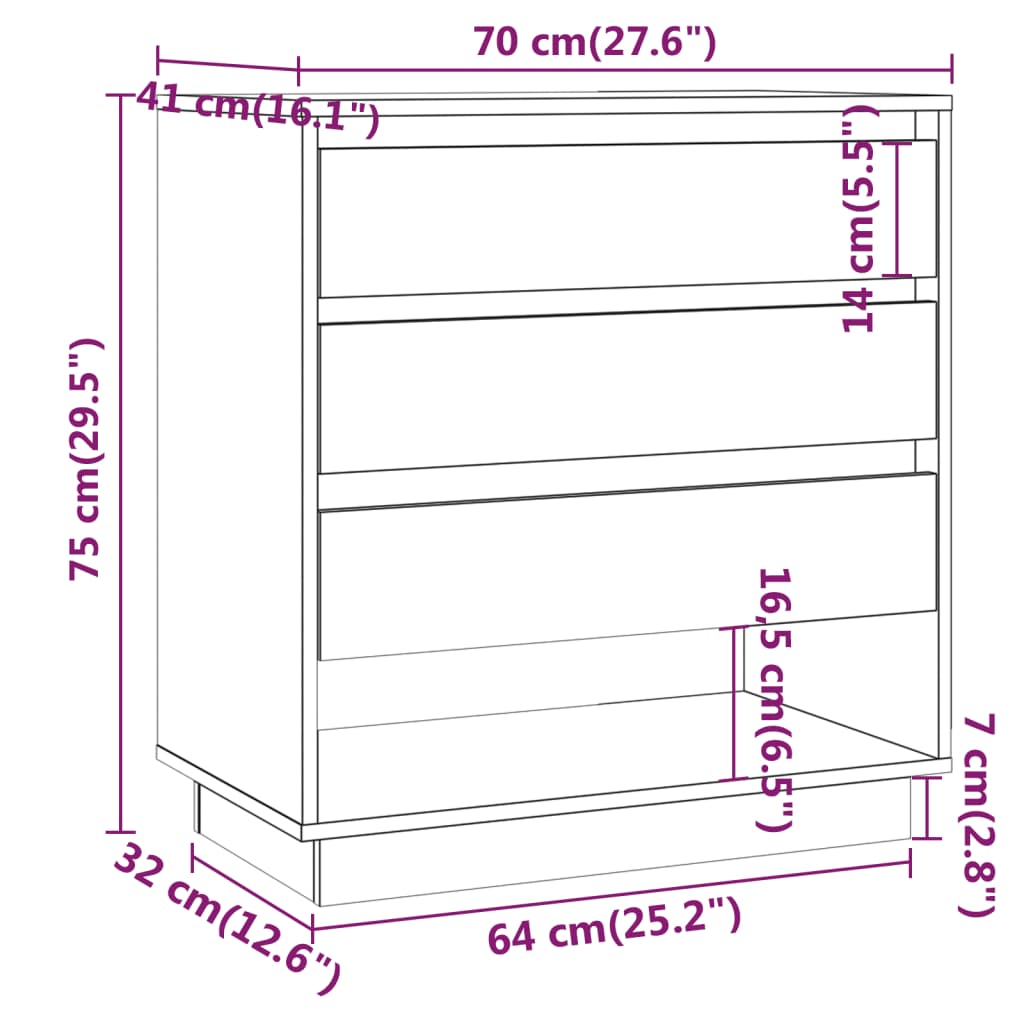 Sideboard High Gloss White 70x41x75 cm Engineered Wood