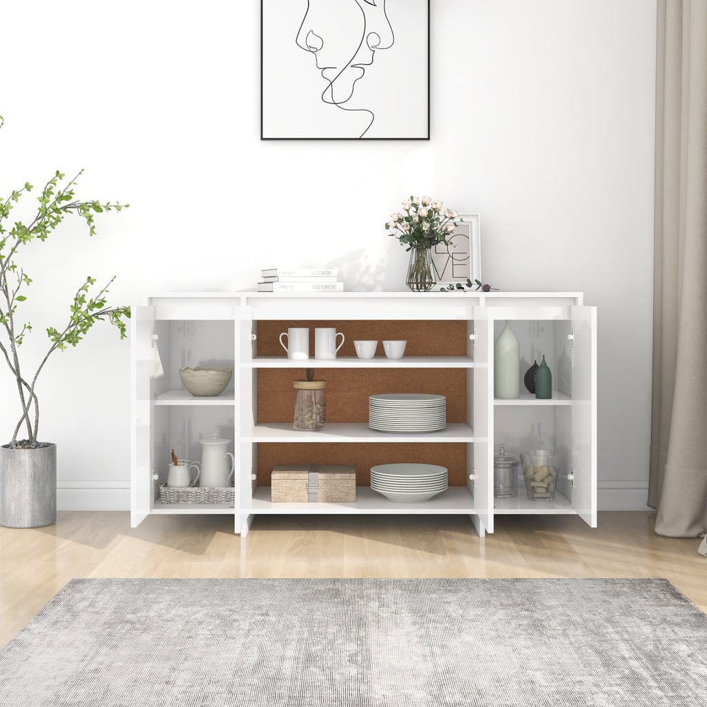 Sideboard High Gloss White 135x41x75 cm Engineered Wood
