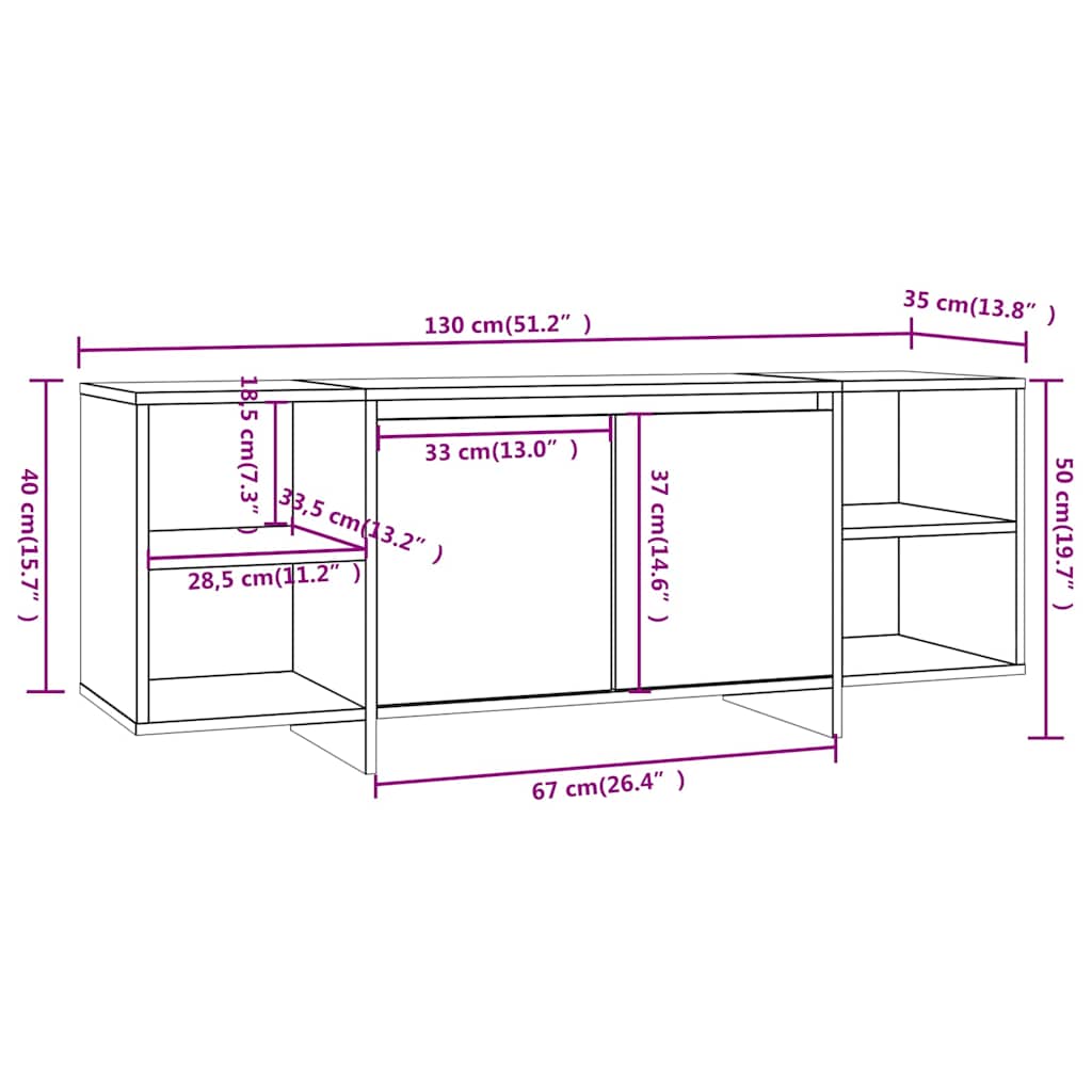 TV Cabinet Brown Oak 130x35x50 cm Engineered Wood