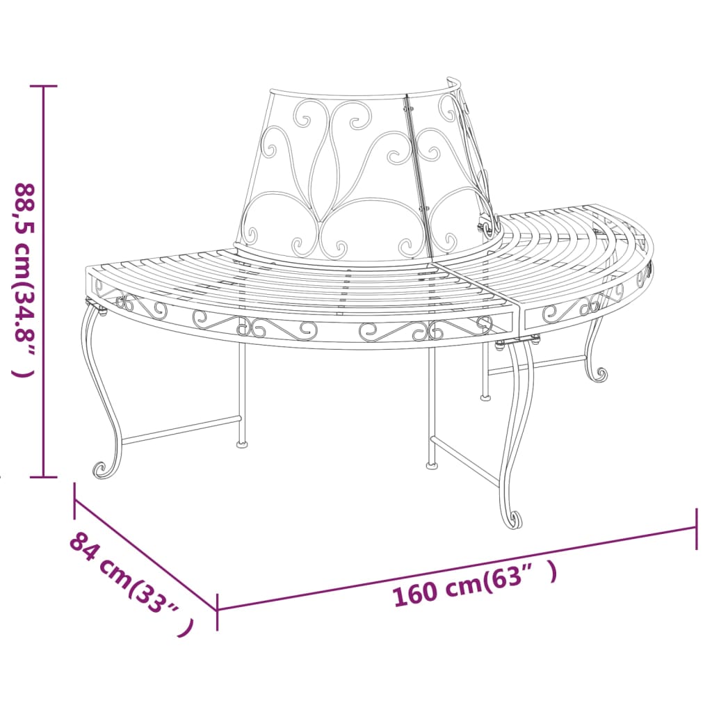 Half Round Tree Bench ?60 cm Black Steel