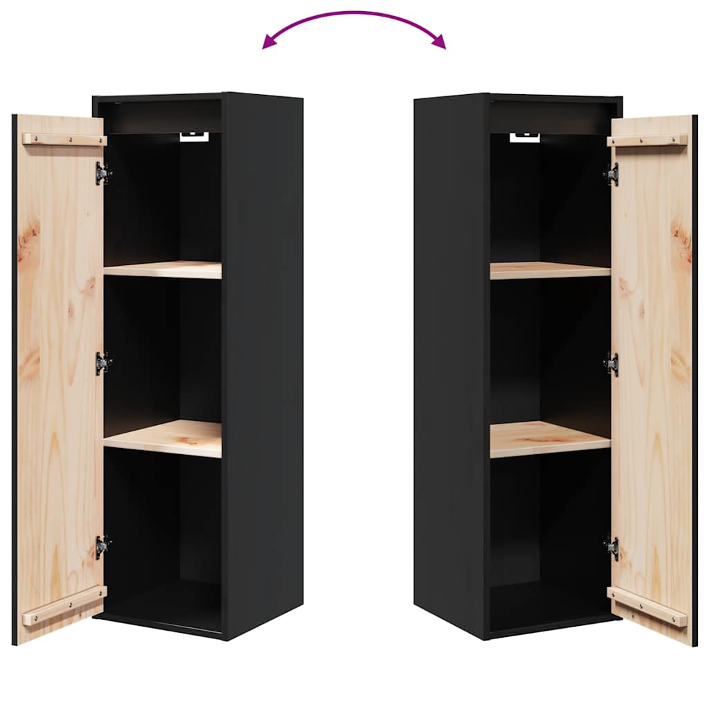Wall Cabinet Black 30x30x100 cm Solid Wood Pine