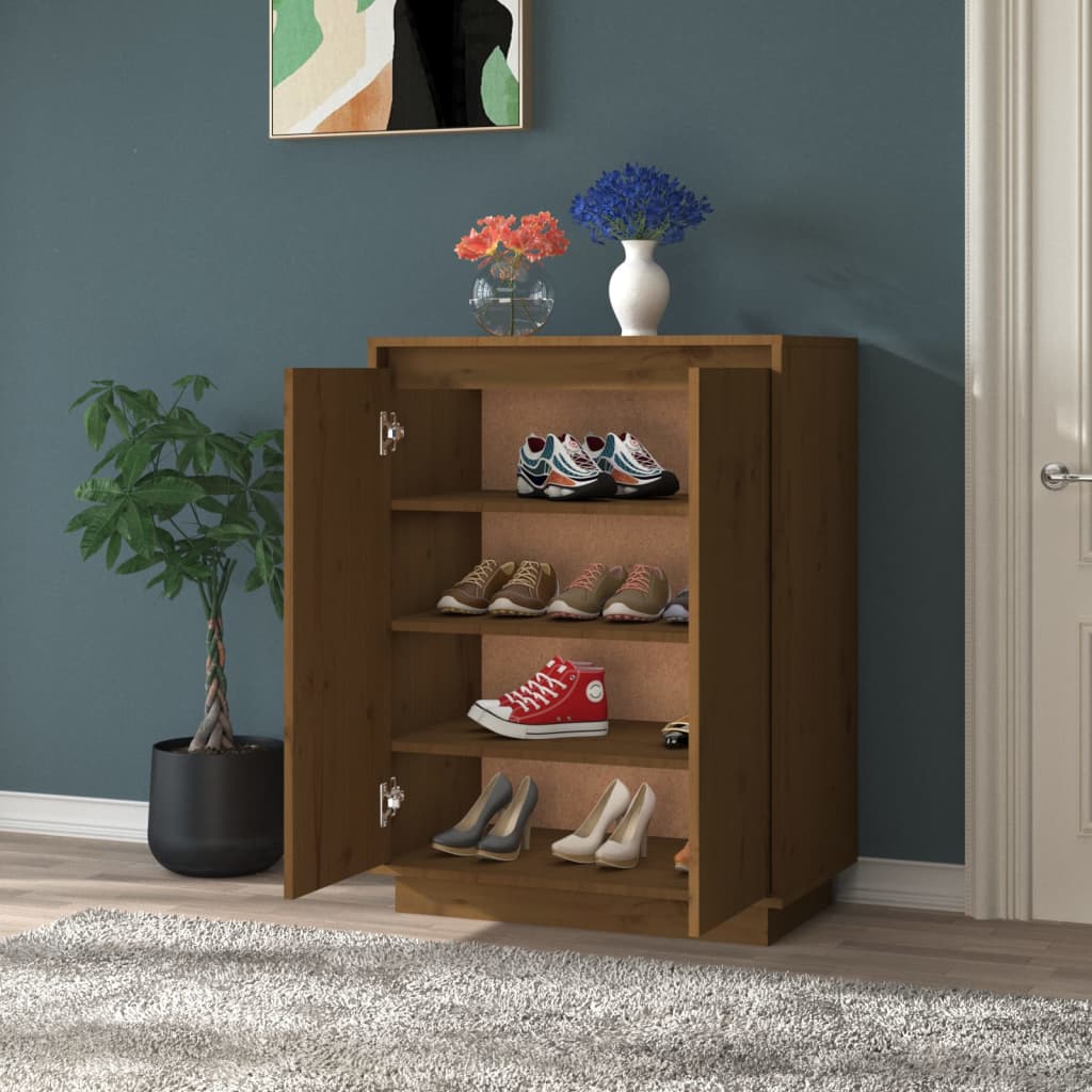 Shoe Cabinet Honey Brown 60x35x80 cm Solid Wood Pine