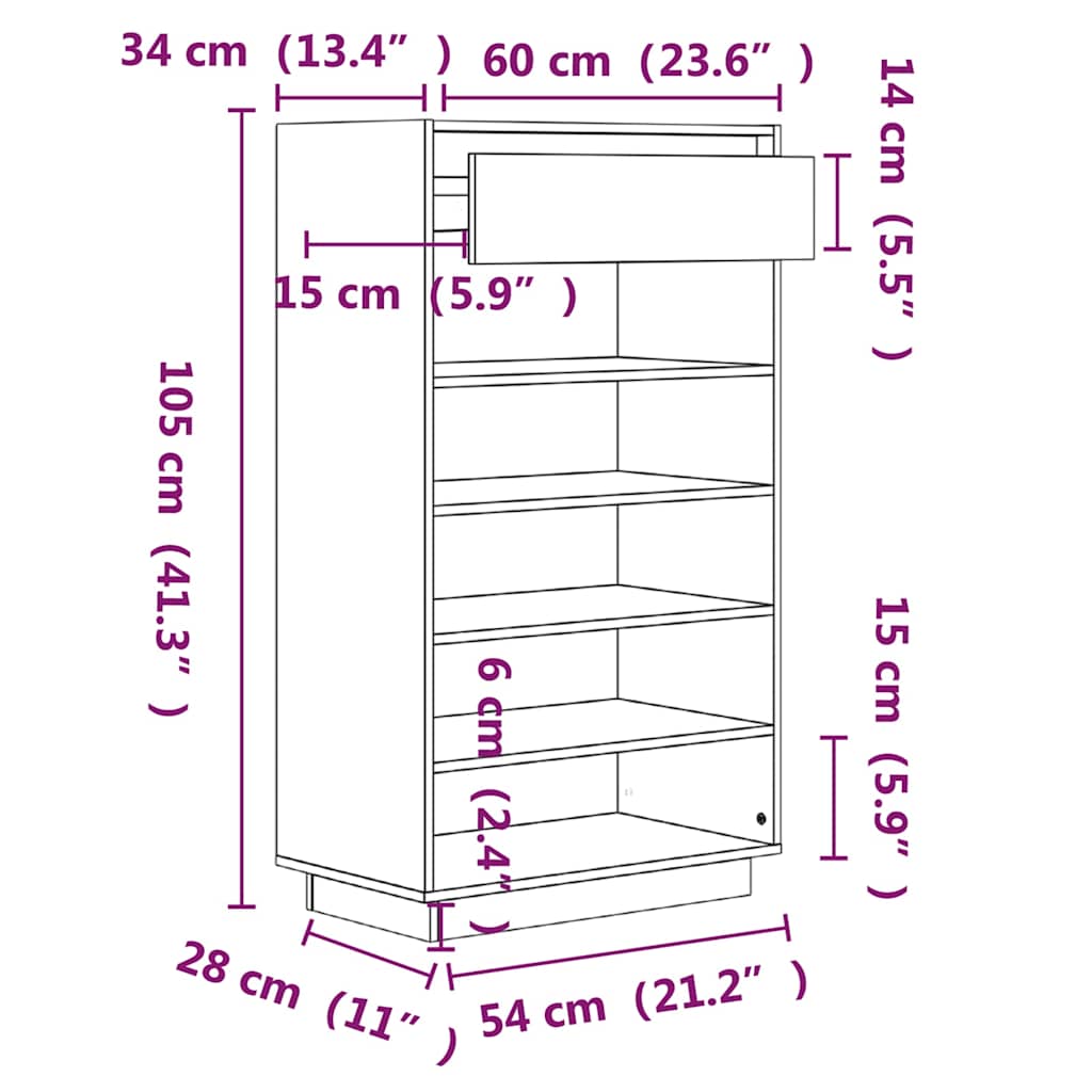 Shoe Cabinet Black 60x34x105 cm Solid Wood Pine