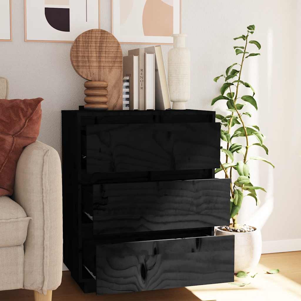 Sideboard Black 60x34x75 cm Solid Wood Pine