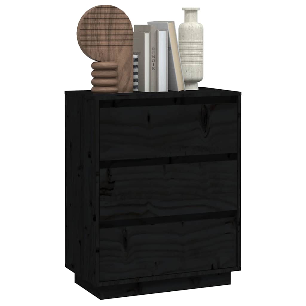 Sideboard Black 60x34x75 cm Solid Wood Pine
