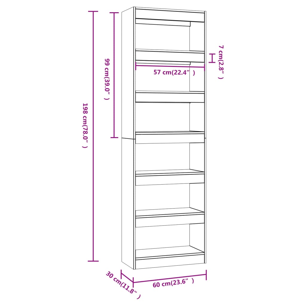 Book Cabinet/Room Divider High Gloss White 60x30x198 cm