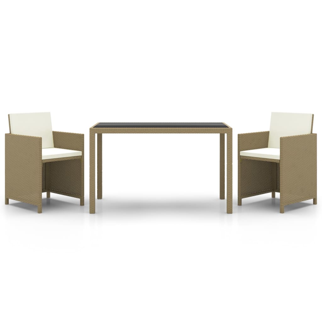 3 Piece Garden Dining Set with Cushions Poly Rattan Beige