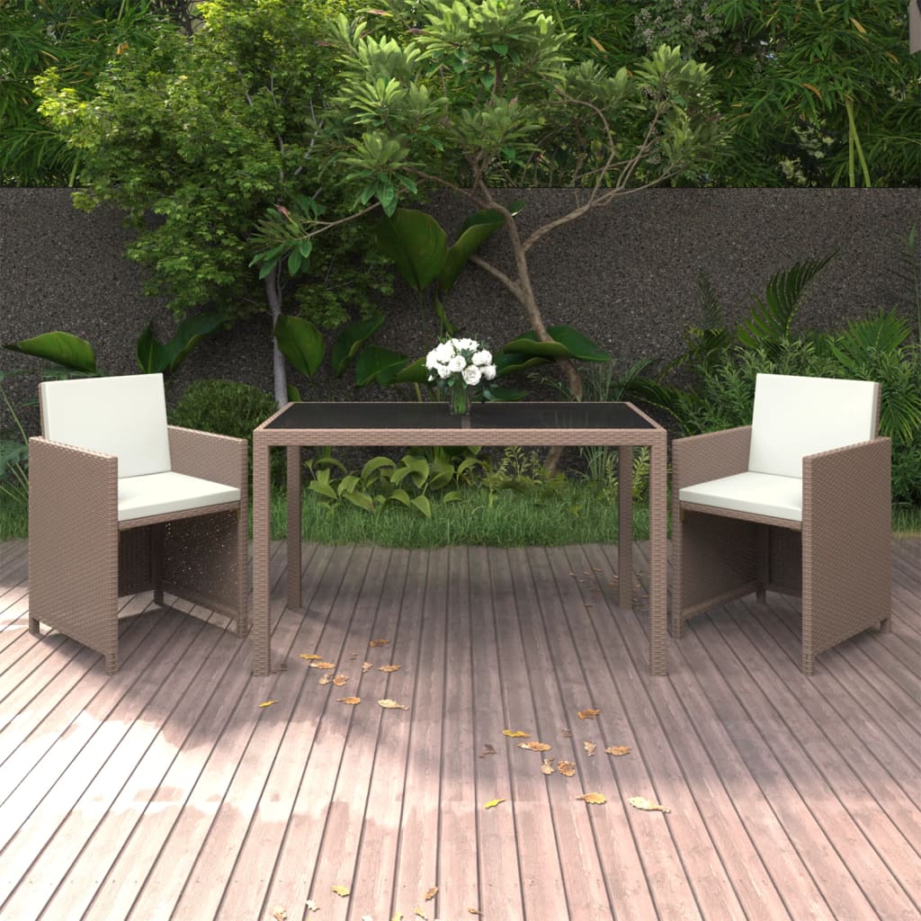 3 Piece Garden Dining Set with Cushions Poly Rattan Beige