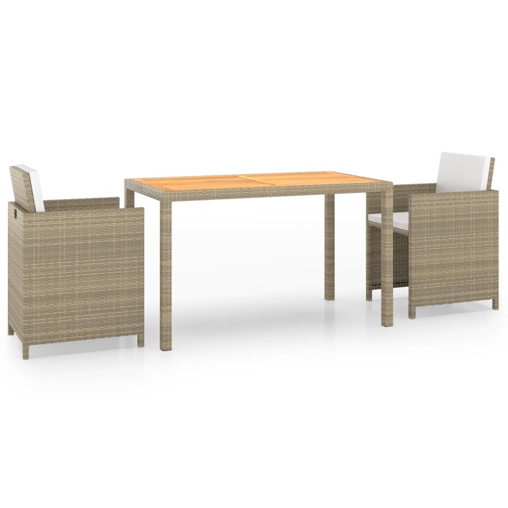 3 Piece Garden Dining Set with Cushions Poly Rattan Beige